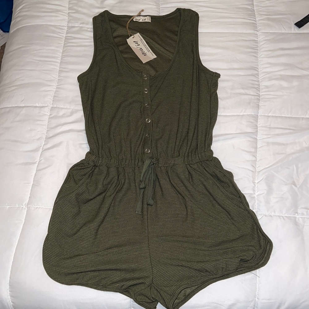 Pocketed button down romper from Vici